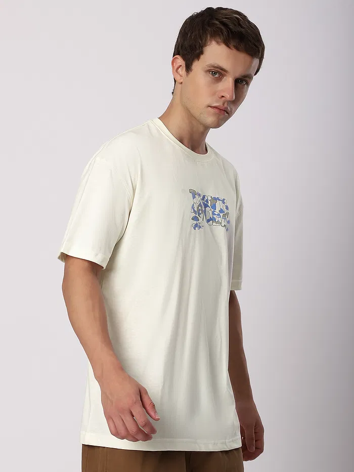 Cream Good Day Printed Oversized T-Shirt